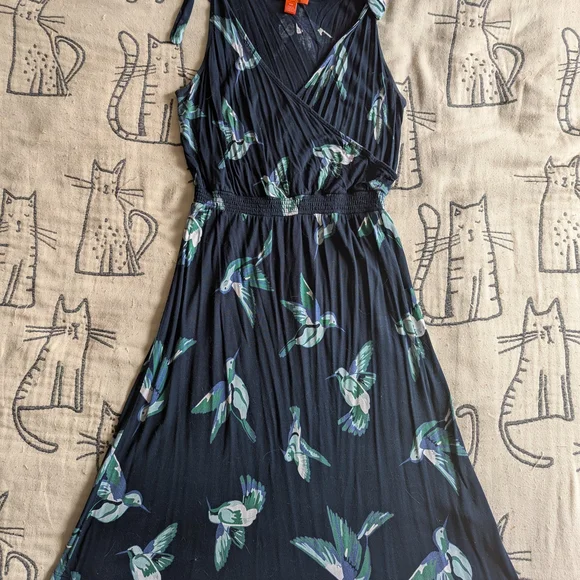 Joe Fresh Navy and Green Hummingbird Midi Dress - Picture 1 of 7